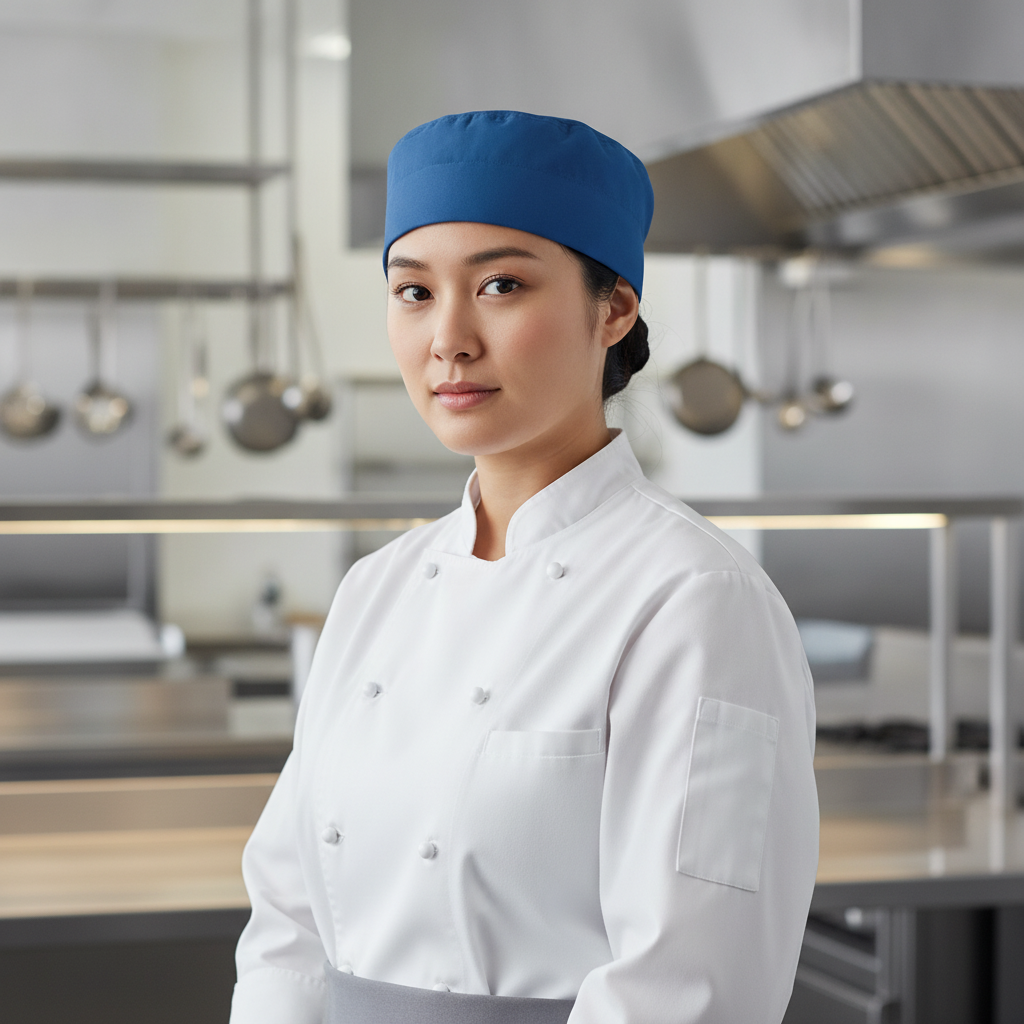 Polycotton Blue Beanie with Cool Vent for Kitchen Use