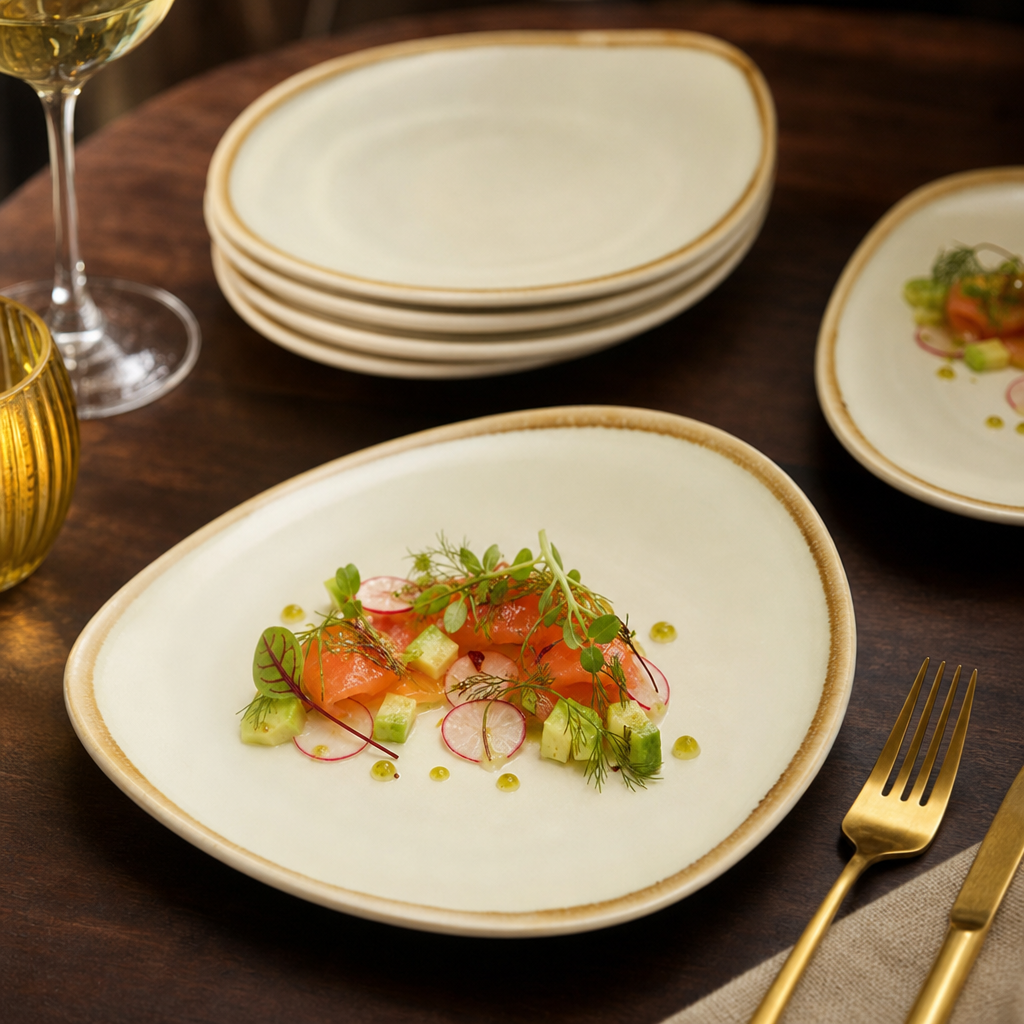 Triangular Side Plates Reactive Glaze Porcelain for Starters & Desserts (Pack of 6)