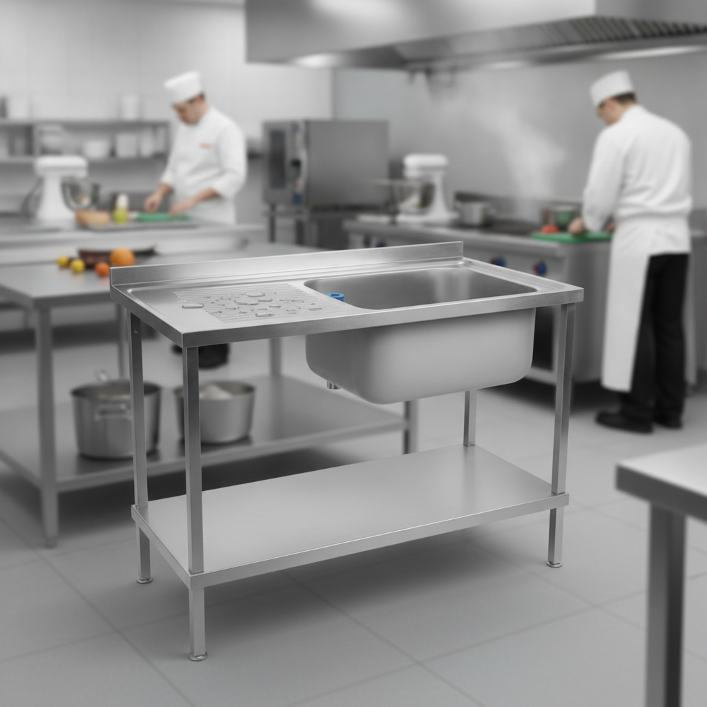 304 Stainless Steel Left Hand Drainer Sink 1500mm for Commercial Kitchens