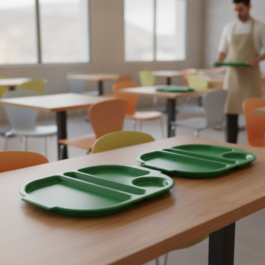 Polypropylene Green Compartment Food Tray for Schools & Care Homes