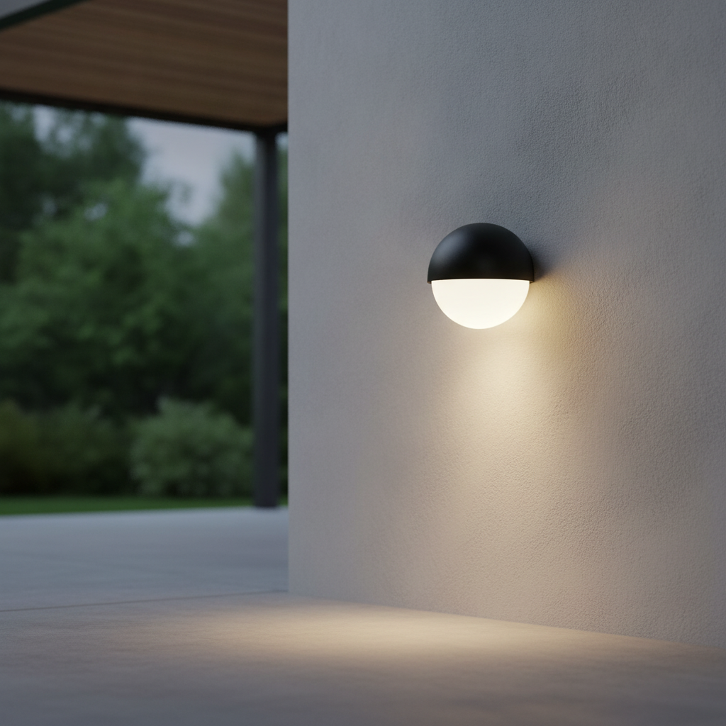 Plastic Round Outdoor Wall Light in Black for Covered Areas