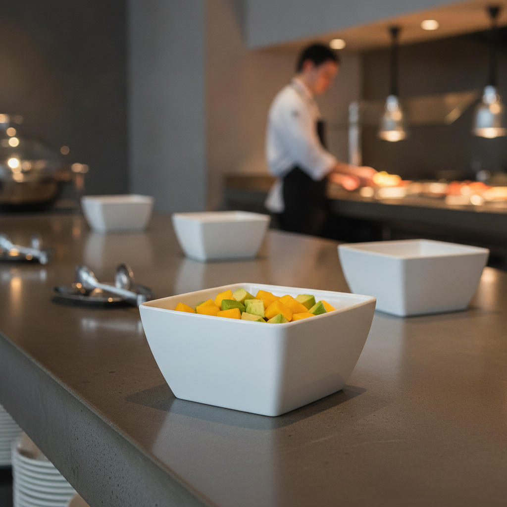 Melamine Square Bowl 190mm for Buffet Food Display