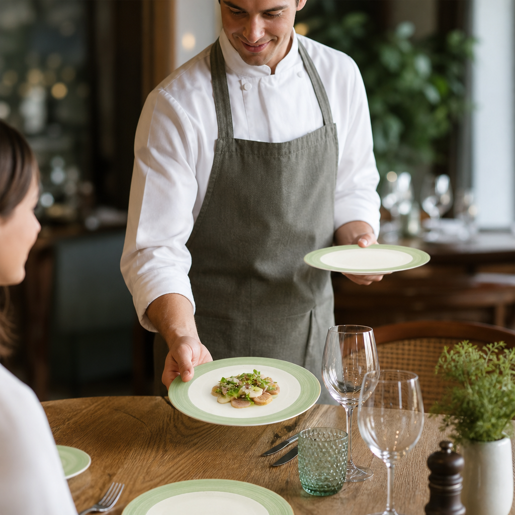 Slimline Plates 157mm Green Porcelain for Casual Dining (Pack of 36)