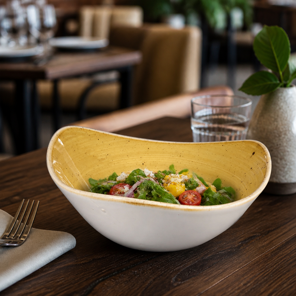 Mustard Triangular Bowls in Super Vitrified Ceramic for Cafés & Restaurants