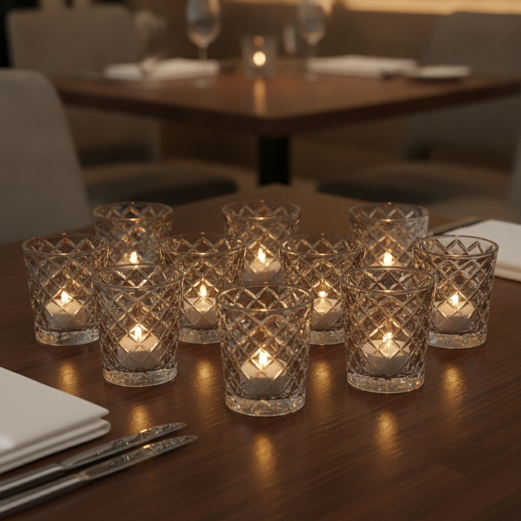 Soda Lime Criss Cross Nightlight Holders 64mm for Table Settings (Pack of 12)