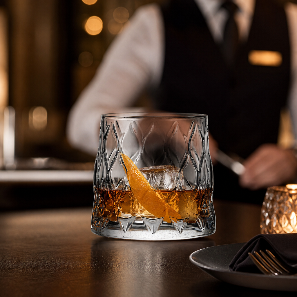 Glass Leafy Old Fashioned Tumblers 320ml for Bars & Restaurants (Pack of 24)