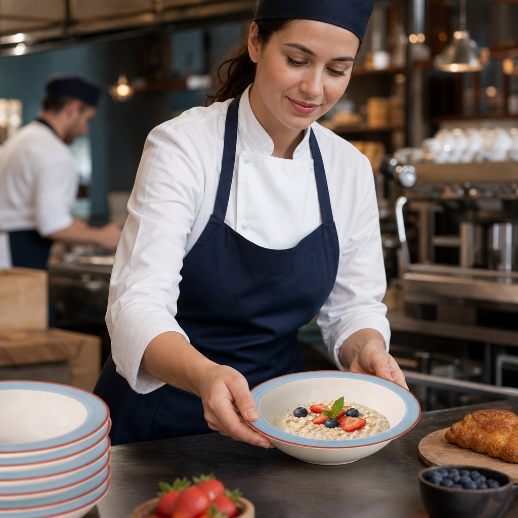 Oatmeal Bowls 165mm Blue Porcelain for Cafés & Restaurants (Pack of 36)