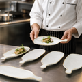 Handled Paddles Starter Plates White Vitrified Ceramic for Elegant Dining (Pack of 6)