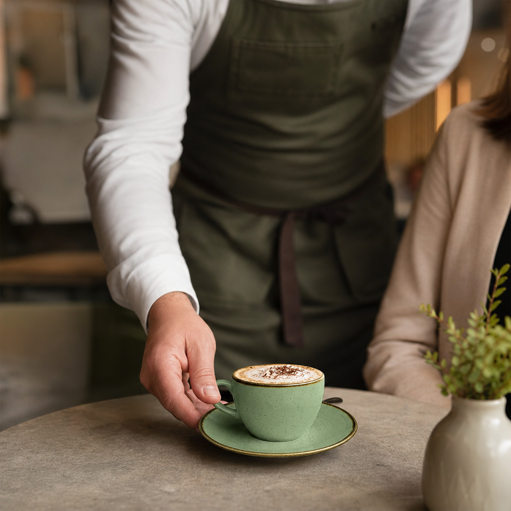 Cappuccino Saucers 156mm Green Vitrified Ceramic for Cafés (Pack of 12)