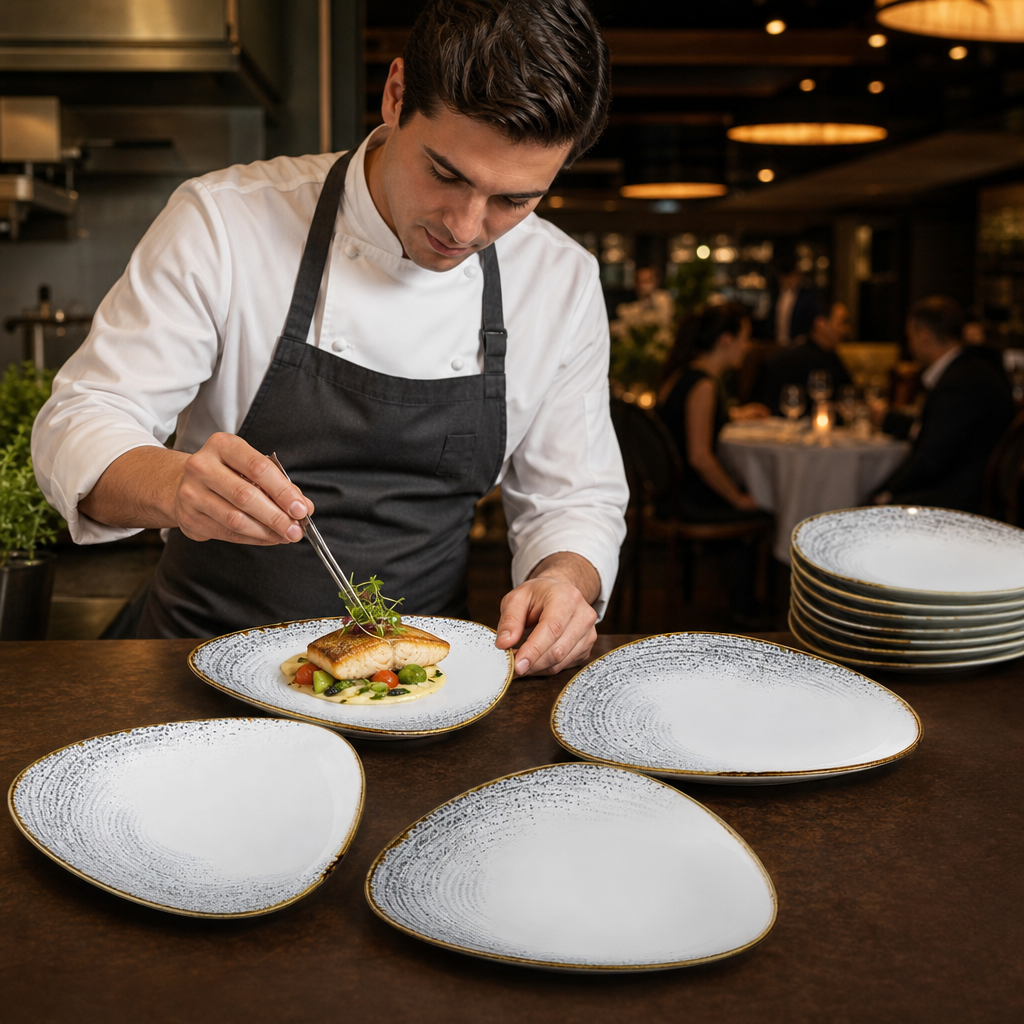 Triangle Plates 265mm Grey Vitrified Ceramic for Dining (Pack of 12)