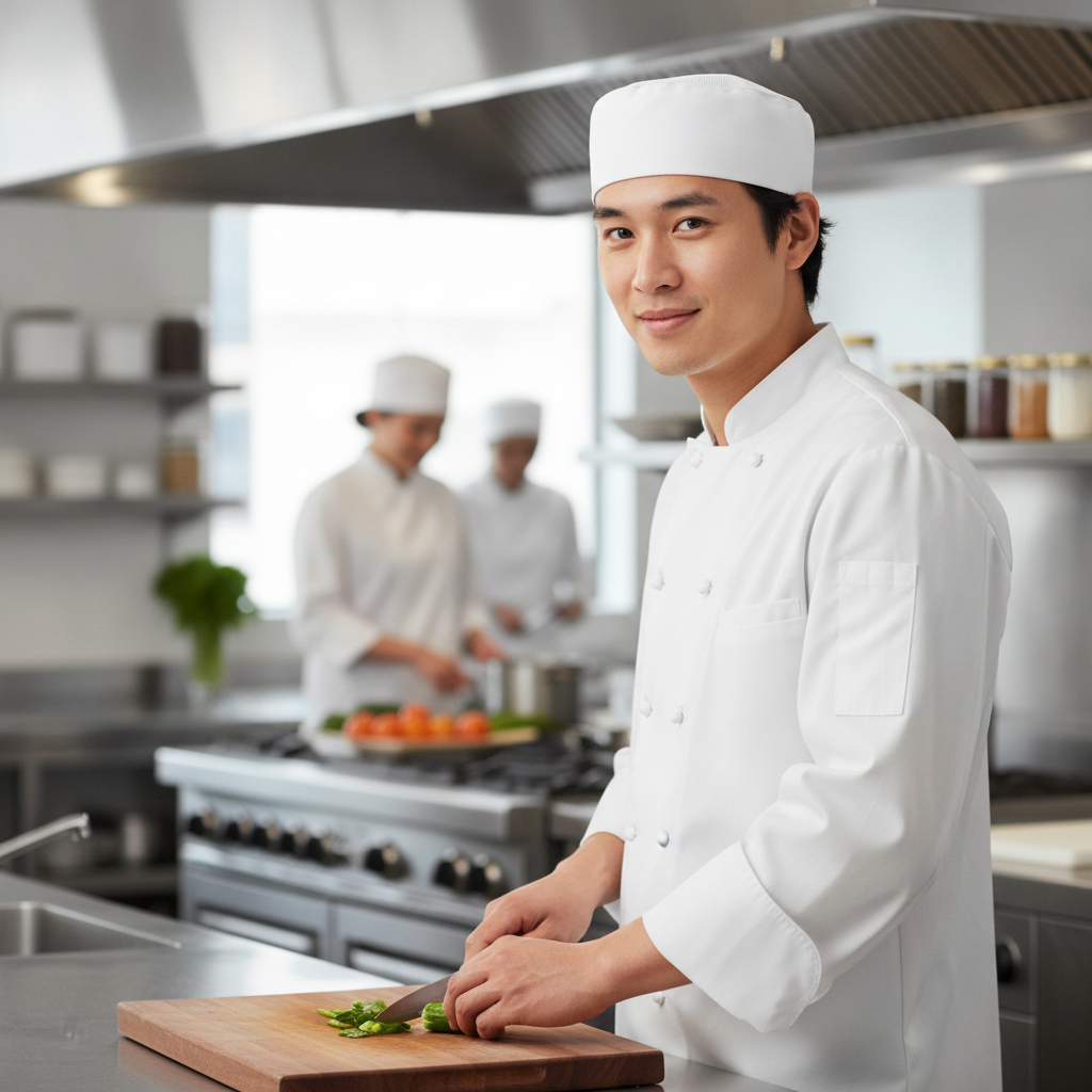Cotton and Recycled Polyester White Cool Vent Beanie for Culinary Use