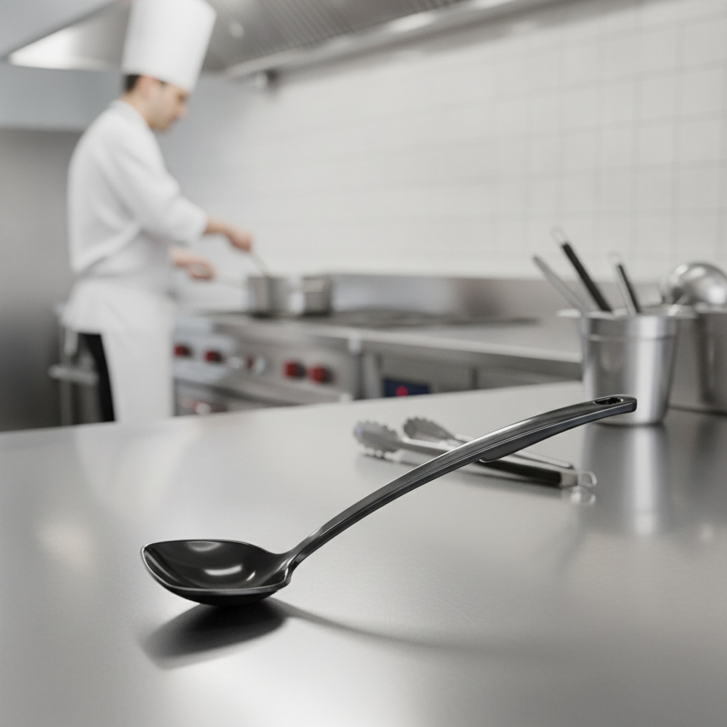 Melamine Long Black Serving Spoon 255mm for Food Service
