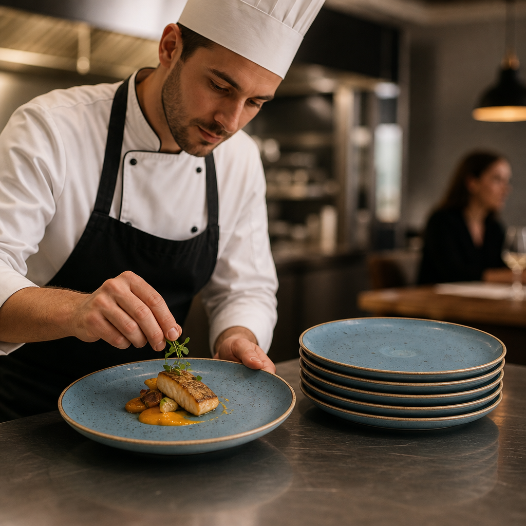 Alumina Stack Plates Blue Vitrified Ceramic for Catering (Pack of 6)