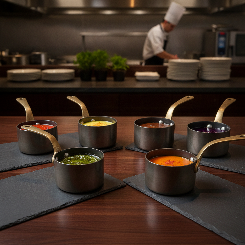 Stainless Steel Mini Saucepans Black 73x70mm for Serving Dishes (Pack of 6)