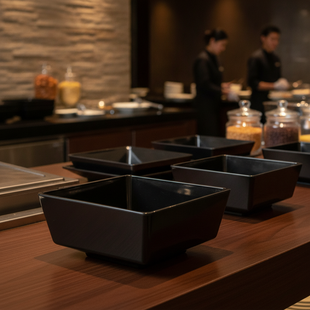 Melamine Black Bowl 500ml for Buffet Displays