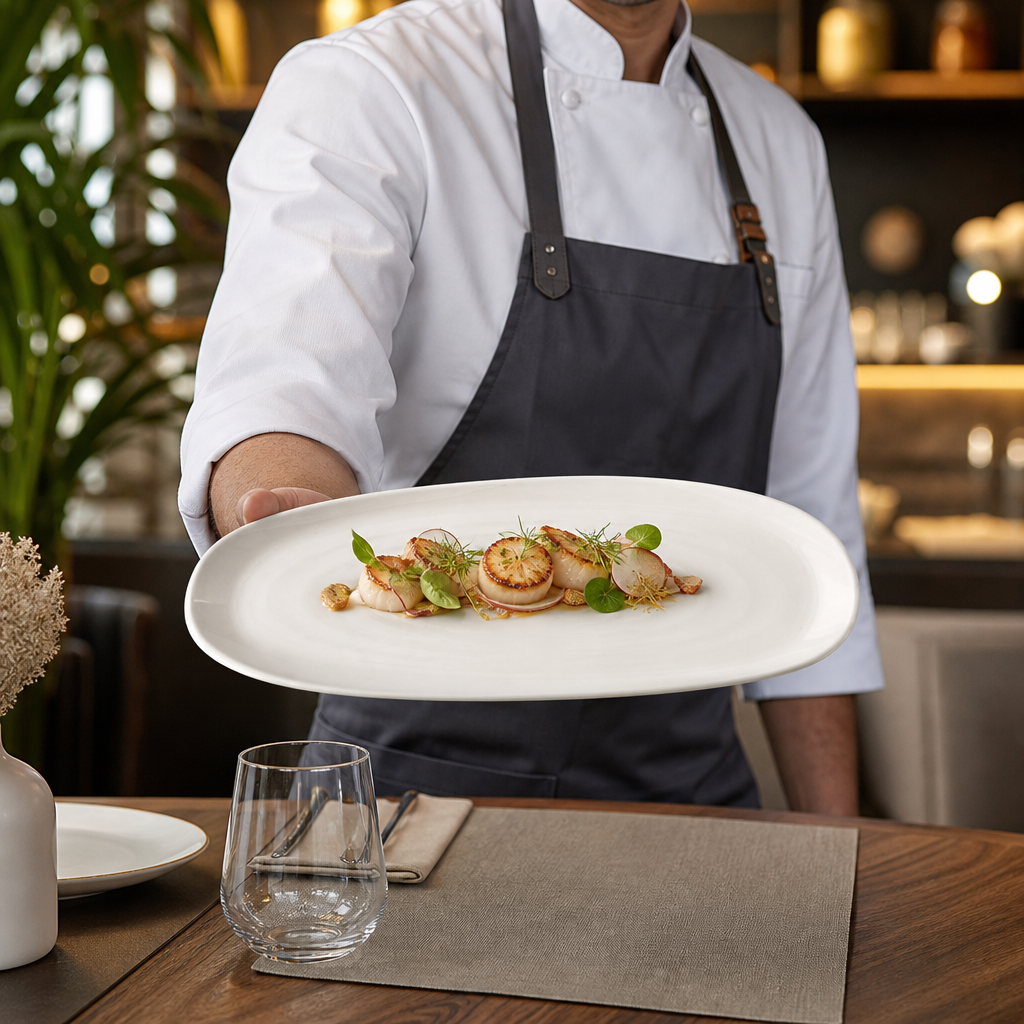 Organic Oblong Plates 260x150mm Vitrified Ceramic for Hospitality (Pack of 6)