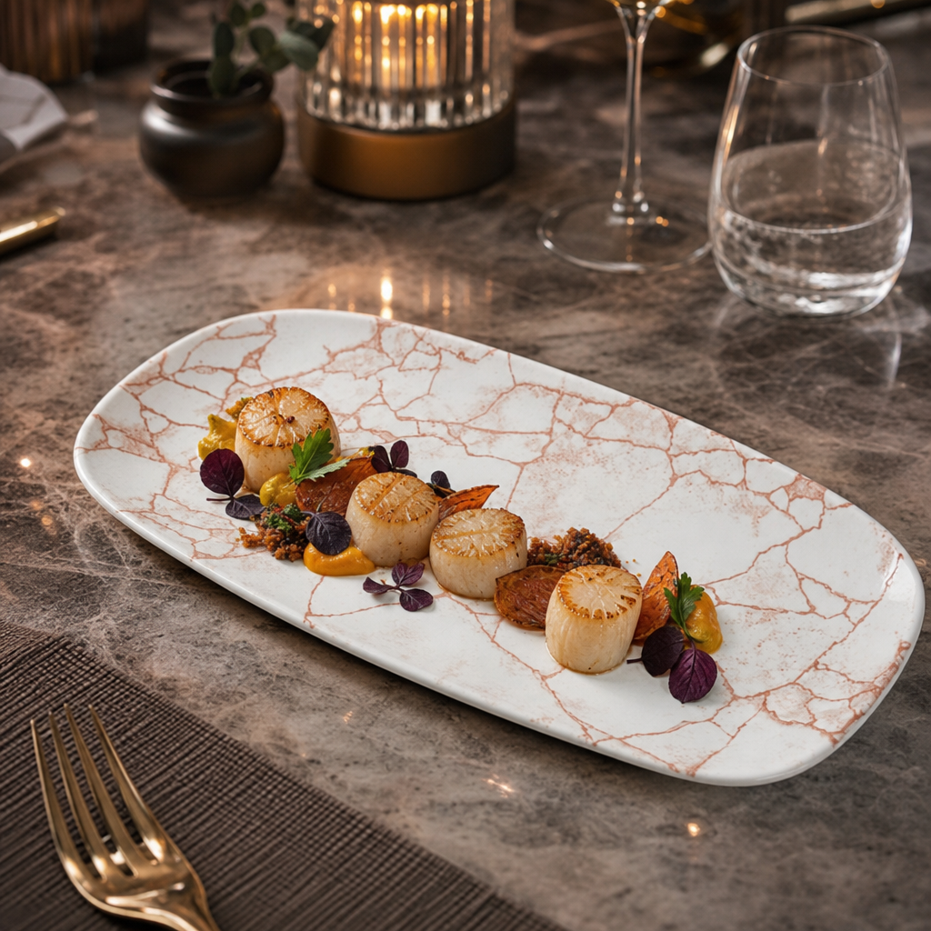 Oblong Plates Coral Porcelain for Elegant Food Presentation (Pack of 12)