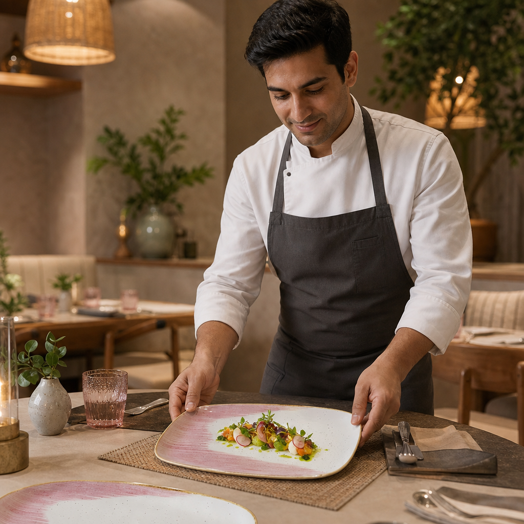 Oblong Plates Pink Vitrified Ceramic for Dining (Pack of 6)