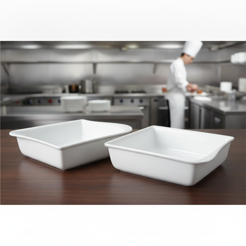 Porcelain Square Serving Dishes 230x310mm for Catering (Pack of 2)