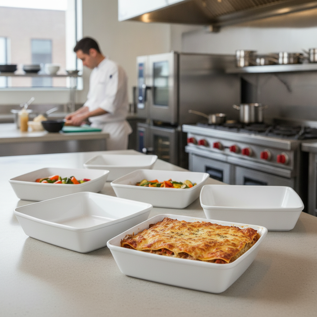 Porcelain Square Baking Dish 250mm for Food Displays (Pack of 6)