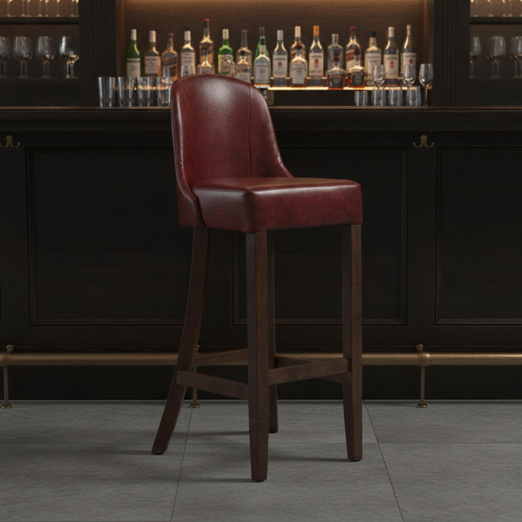 Rubber Wood Bar Chair with Bison Bordeaux Upholstery 1030mm for Commercial Use