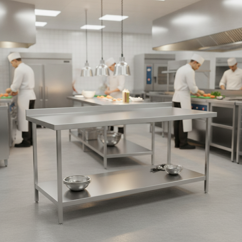 304 Stainless Steel Centre Table 600mm Deep for Food Preparation