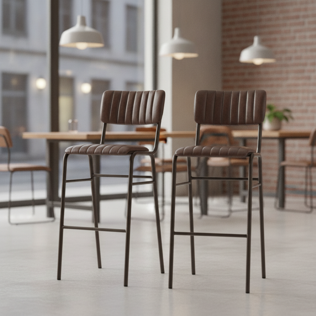 Metal Vintage Brown Stacking Bar Stools 1100mm for Cafés & Restaurants (Pack of 2)
