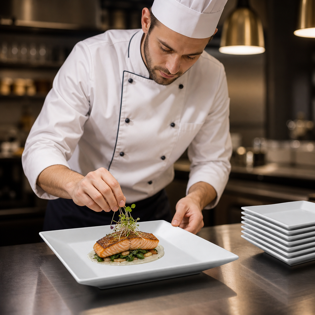 Square Plates Wide Rim 250mm Porcelain for Restaurants & Cafés (Pack of 6)