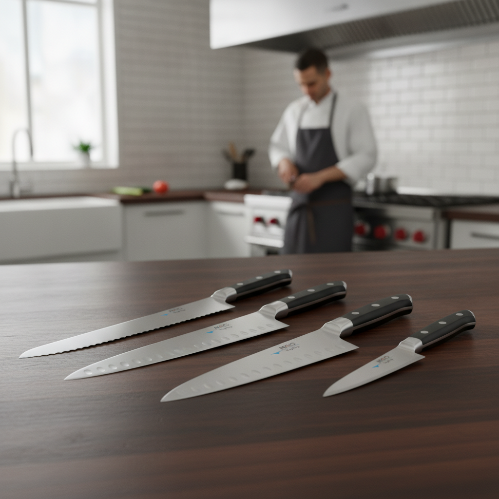 Stainless Steel Knife Set with Wood Handles for Culinary Precision