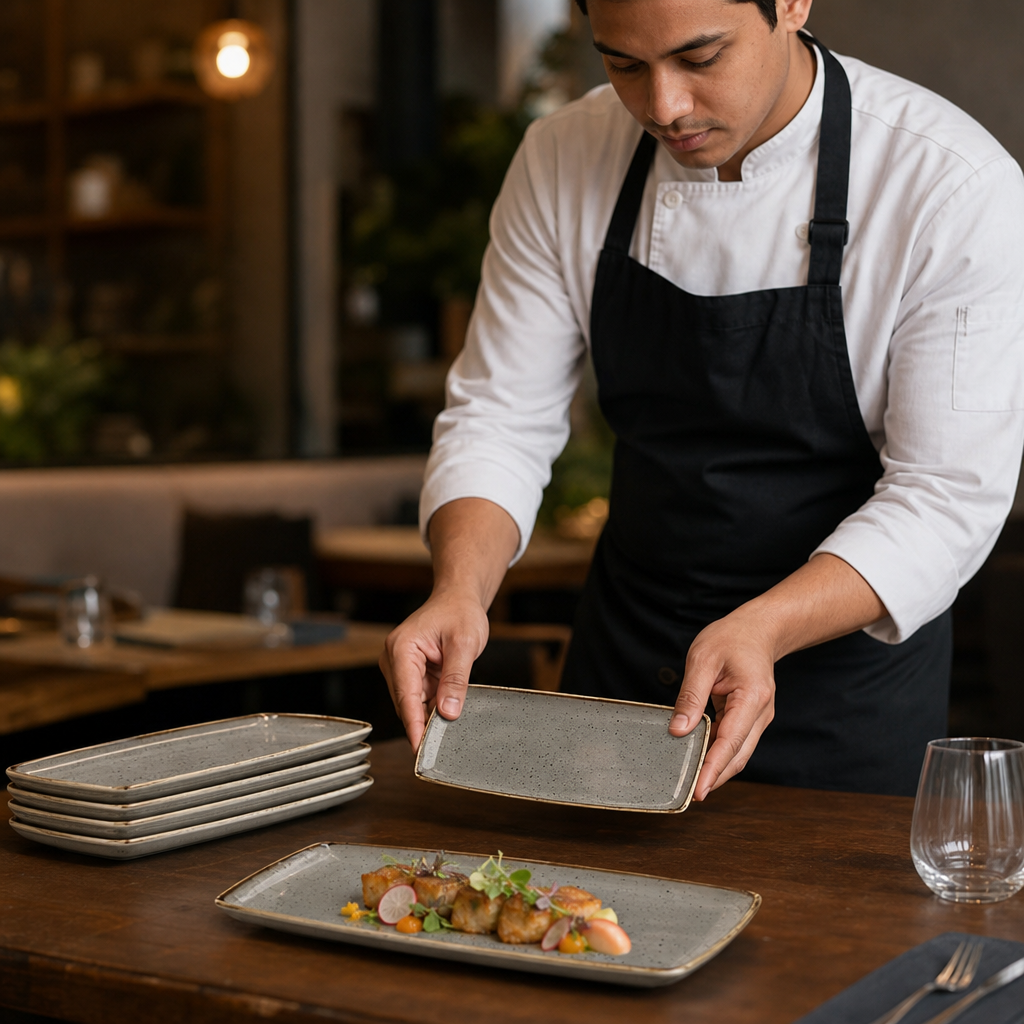Rectangular Plates Grey Vitrified Ceramic for Elegant Dining (Pack of 12)