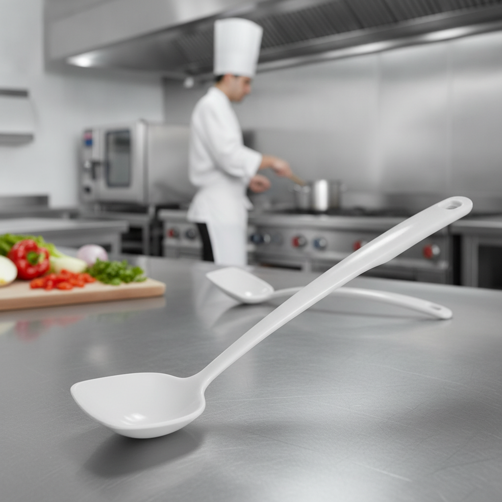 Melamine Long White Serving Spoon 255mm for Commercial Kitchens