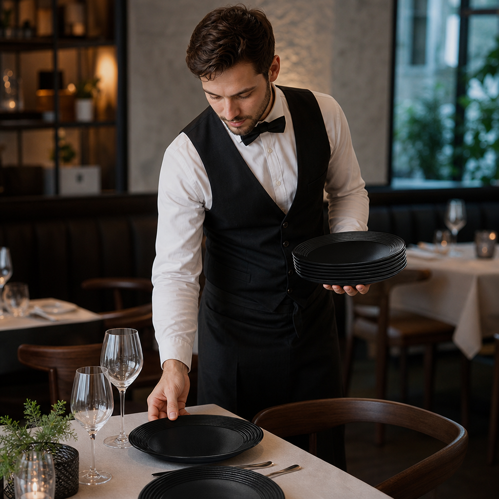 Coupe Plates Noir 255mm Vitrified Porcelain for Upscale Dining (Pack of 12)