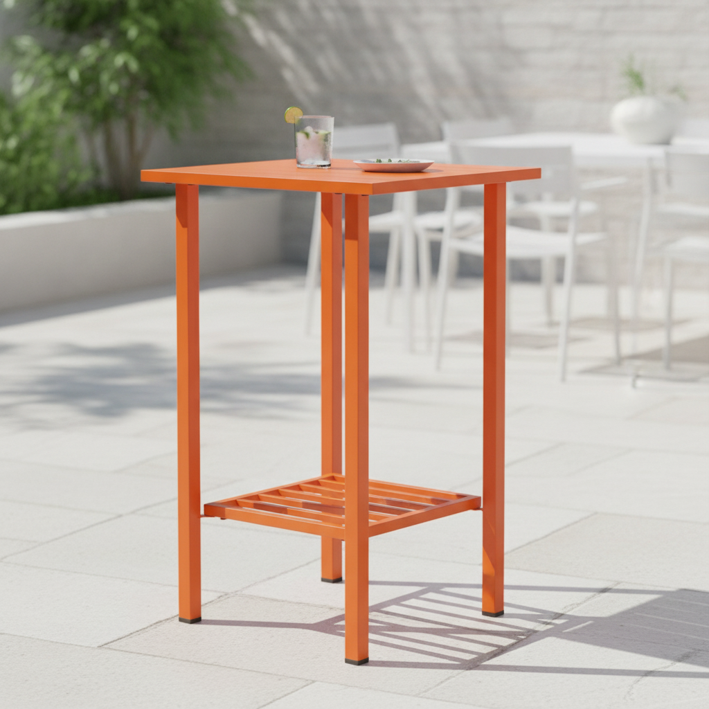 Powder Coated Steel Bar Table in Vibrant Orange 650x650mm for Outdoor Dining