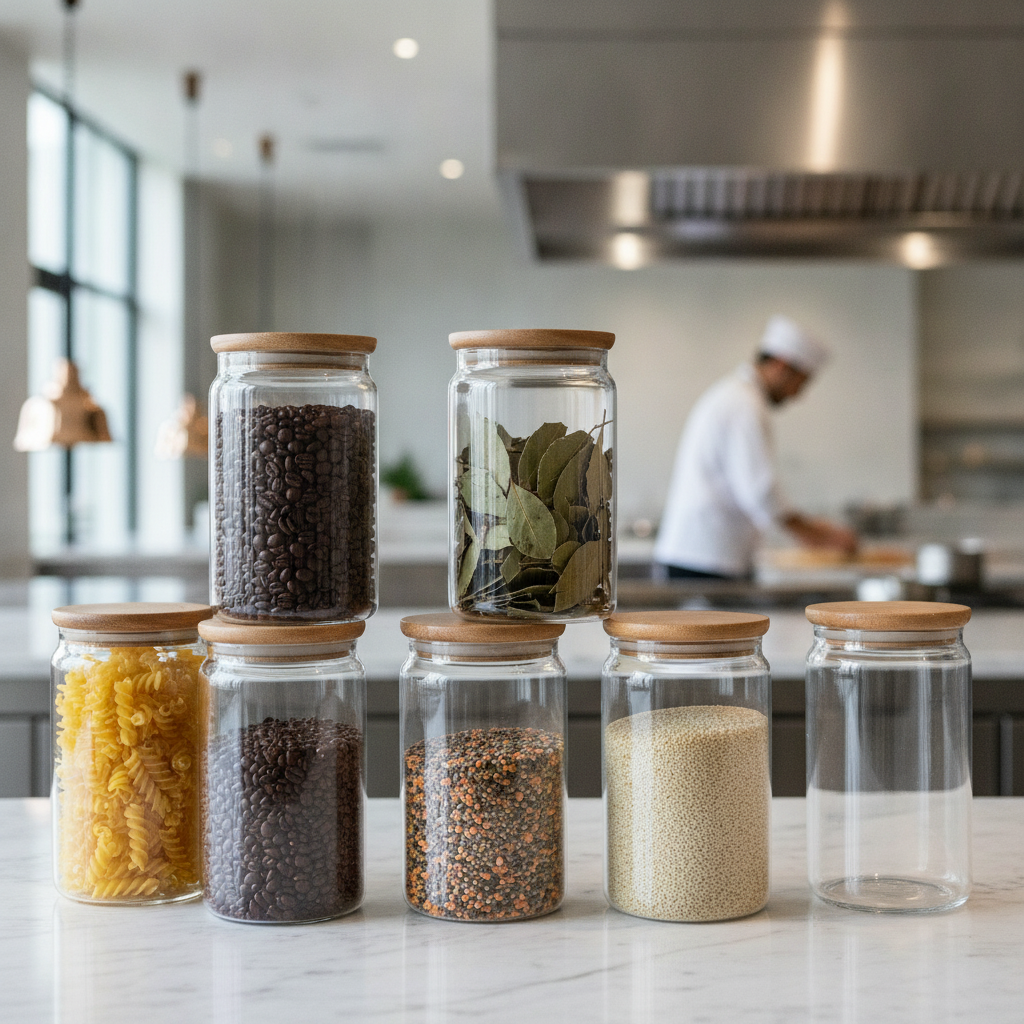 Glass Storage Jars with Wooden Lids 1.5L for Home Kitchens (Pack of 6)