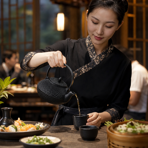 Ceramic Oriental Hobnail Teapot 850ml for Asian Restaurants