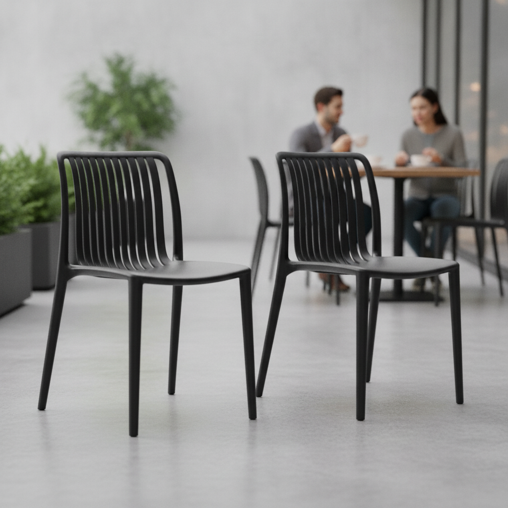 Polypropylene Black Café Chairs 770mm for Indoor & Outdoor Use (Pack of 2)