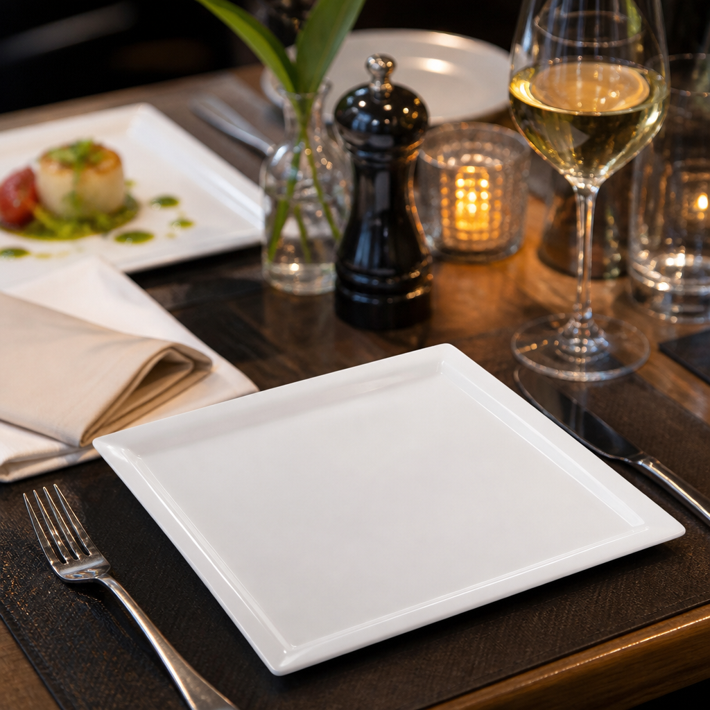 Square Trays 225mm Bone China for Food Service (Pack of 12)