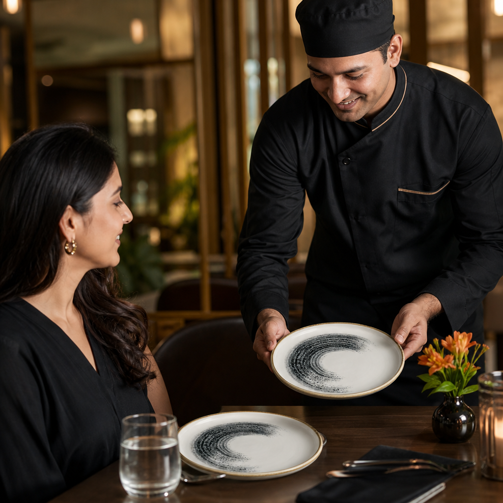 Walled Plates 217mm Black Vitrified Ceramic for Dining (Pack of 6)