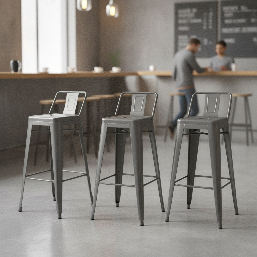 Galvanised Steel Bistro High Stools with Backrest 905x420mm for Cafés (Pack of 4)