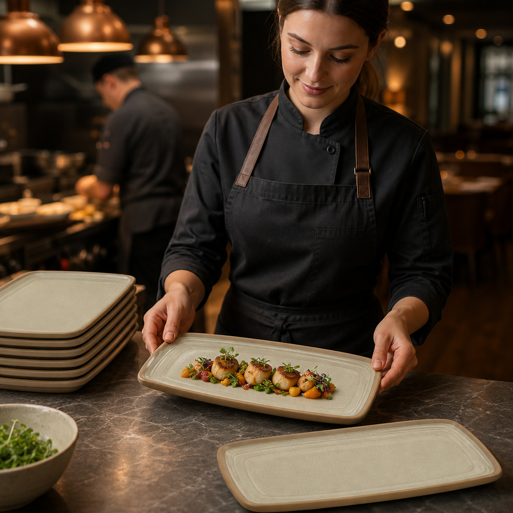 Rectangular Plates 350x180mm Ceramic for Hospitality Use (Pack of 6)