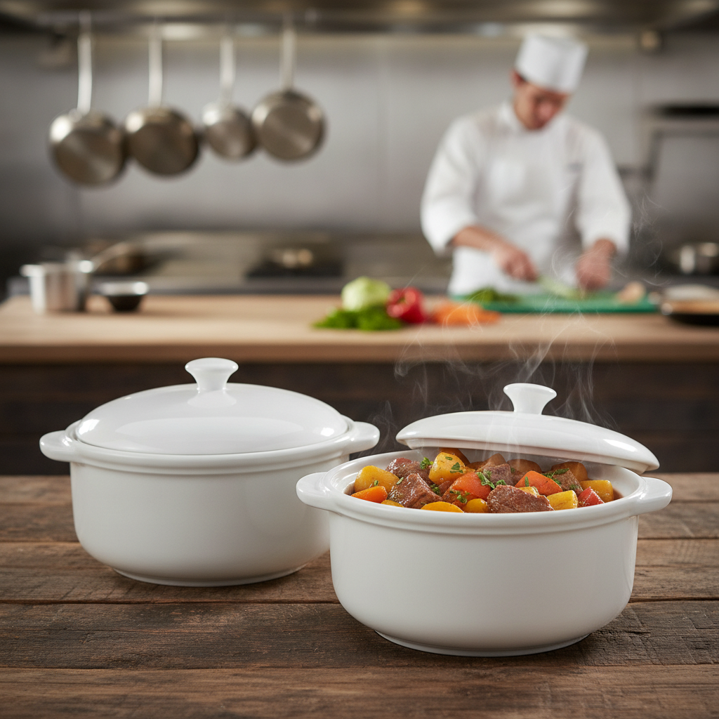 Alumina Vitrified Ceramic Casserole Lid 5.25 Pint for Catering (Pack of 2)