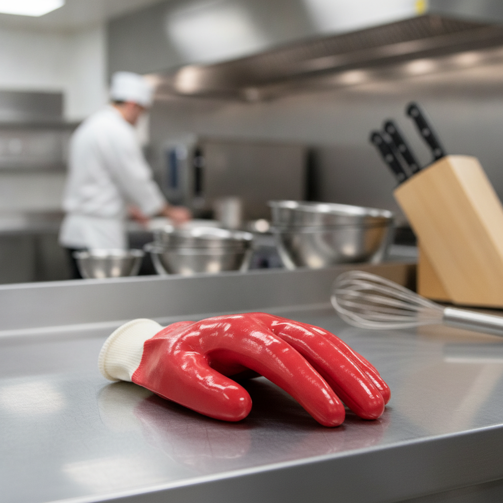 PVC Fully Coated Red Gloves for Kitchen Safety (Pack of 1)