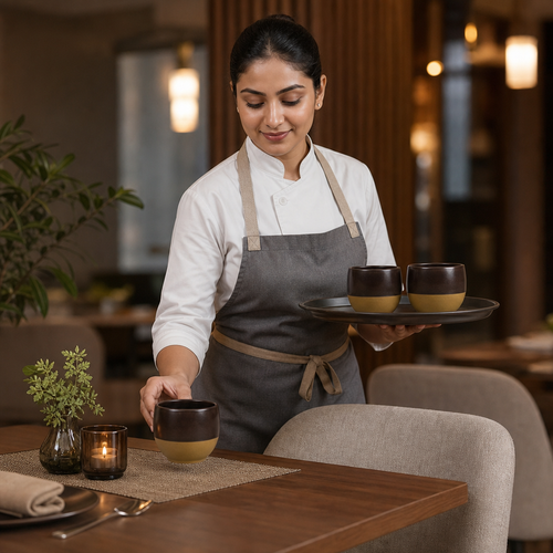 Brown Chip Mugs 312ml Brown Vitrified Ceramic for Dining (Pack of 12)