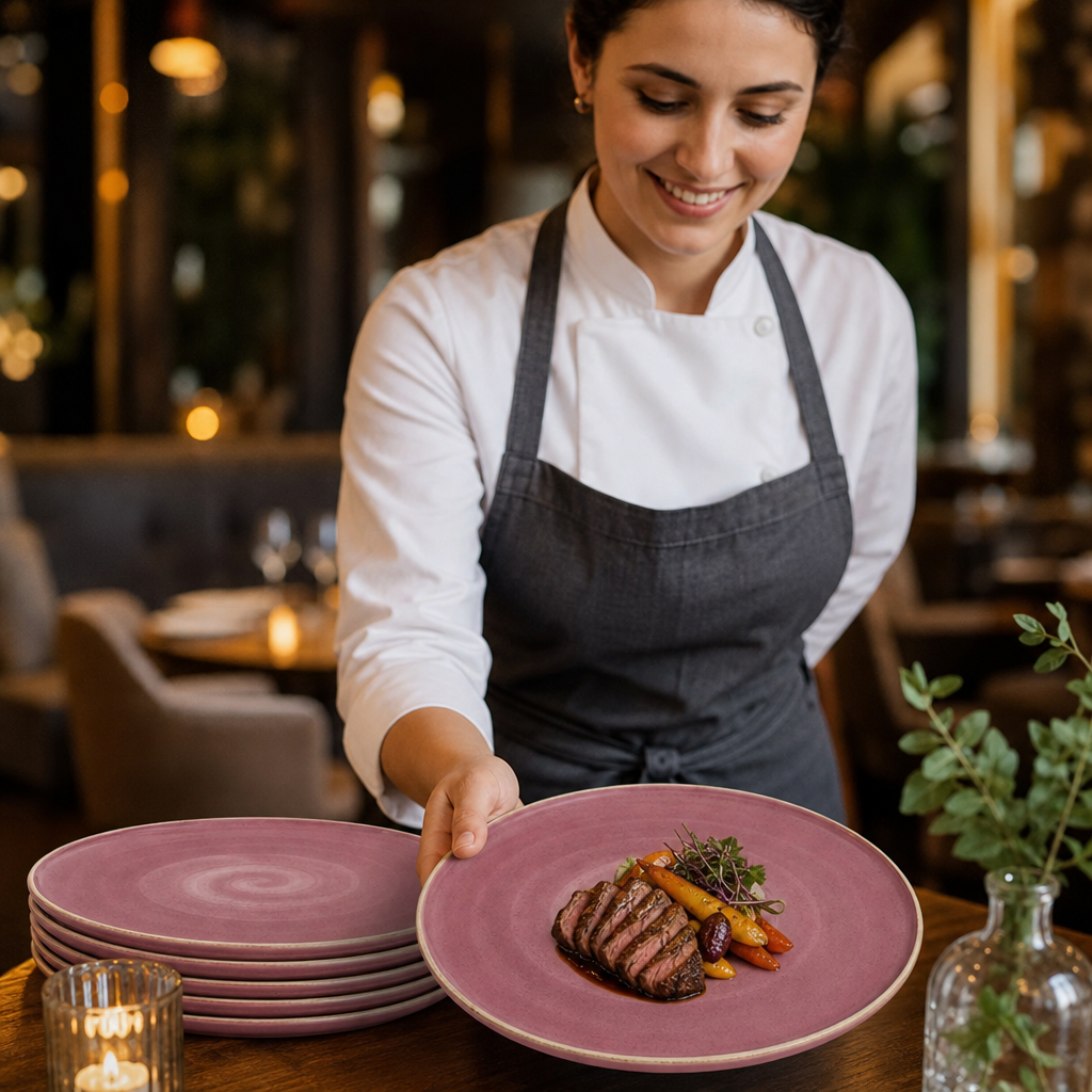 Alumina Stack Plates Pink Vitrified Ceramic for Hospitality (Pack of 6)