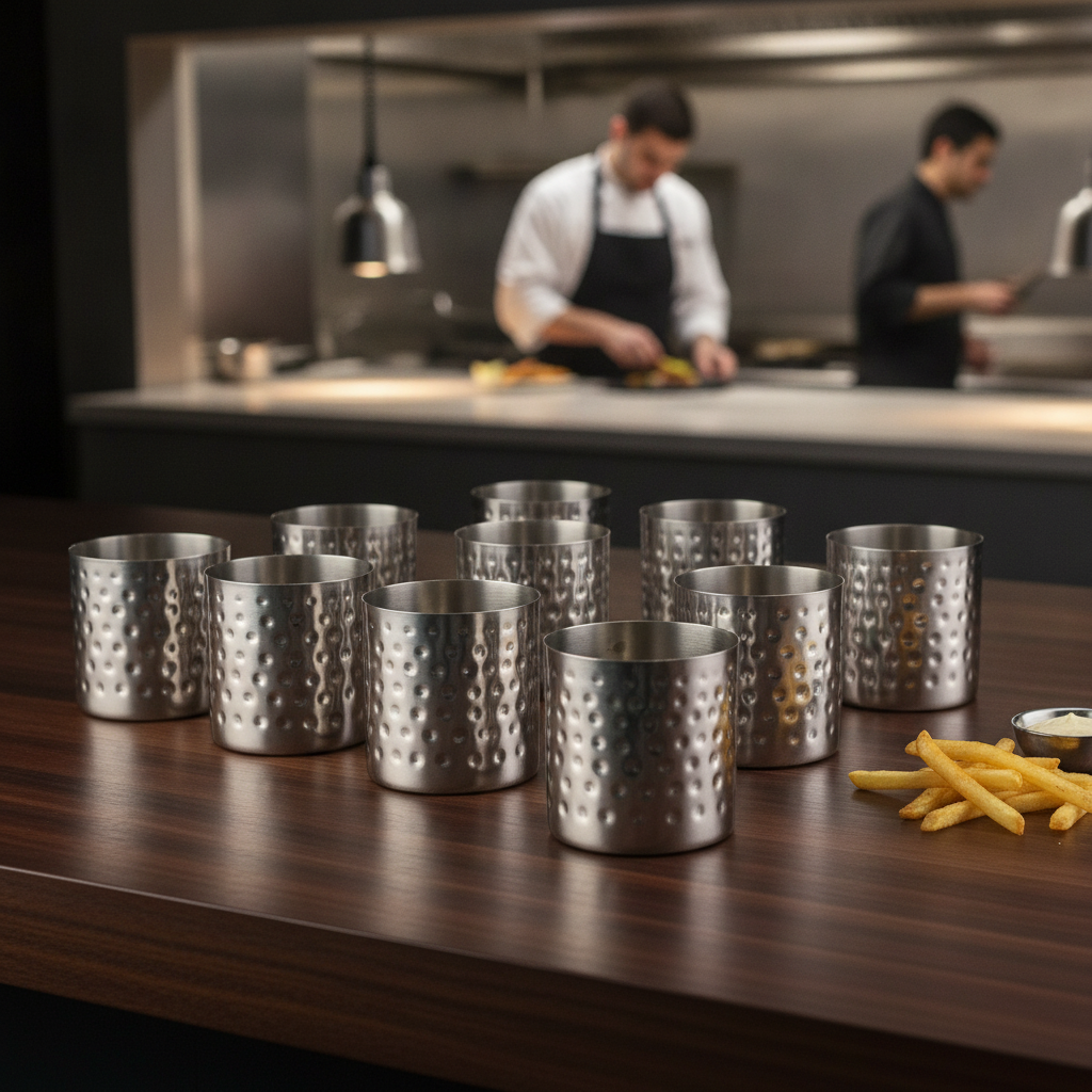 Stainless Steel Hammered Chip Cups 85mm for Stylish Dining (Pack of 12)