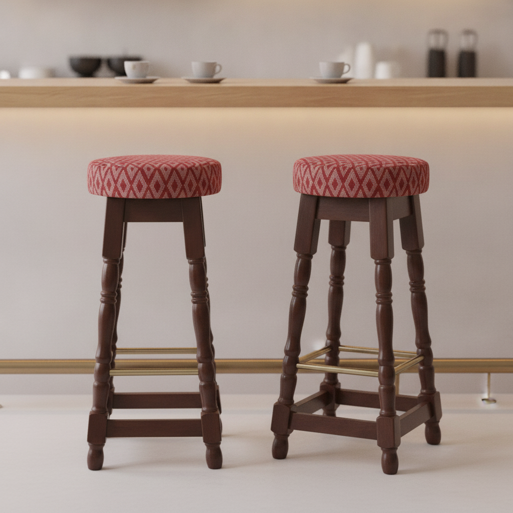 Rubber Wood High Bar Stools with Red Diamond Seat 770x345mm for Pubs & Cafés (Pack of 2)