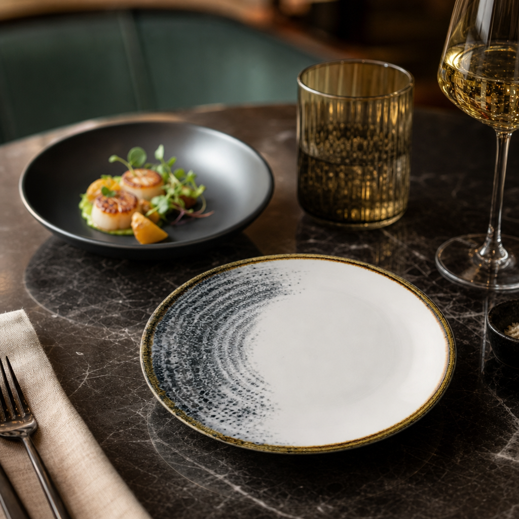 Coupe Plates 165mm Black Vitrified Ceramic for Elegant Dining (Pack of 12)