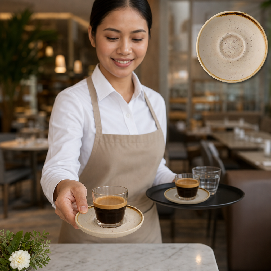 Espresso Saucers 115mm Cream Vitrified Ceramic for Beverage Service (Pack of 12)