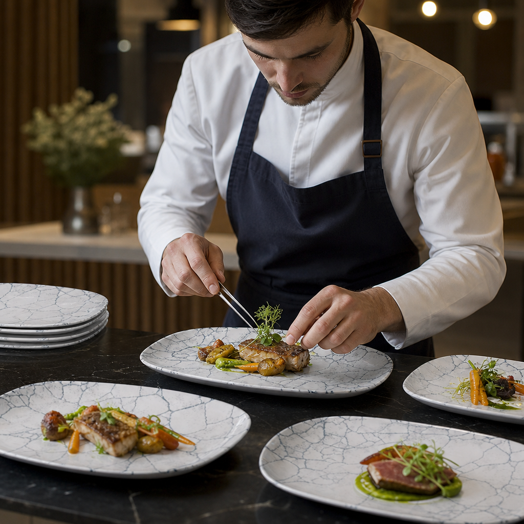 Chefs Oblong Plates Grey Vitrified Ceramic for Elegant Dining (Pack of 6)