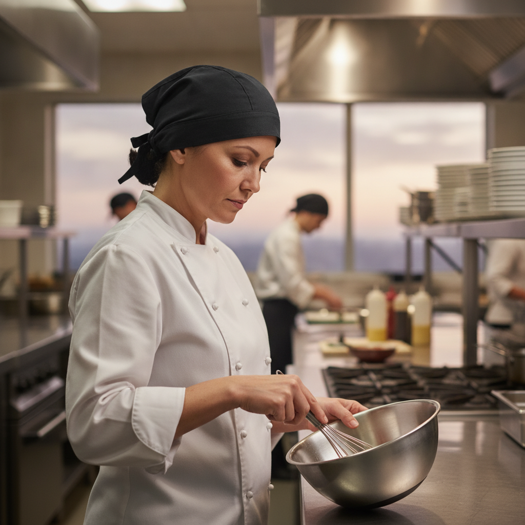 Polycotton Black Chef Headwrap for Professional Kitchens